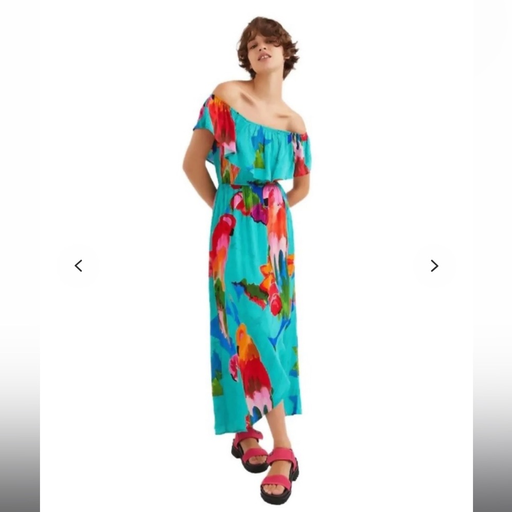 Desigual Blue Pink Off-Shoulder Sundress